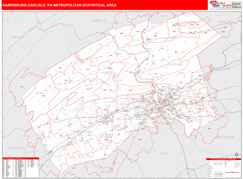 Harrisburg-Carlisle Metro Area Digital Map Red Line Style